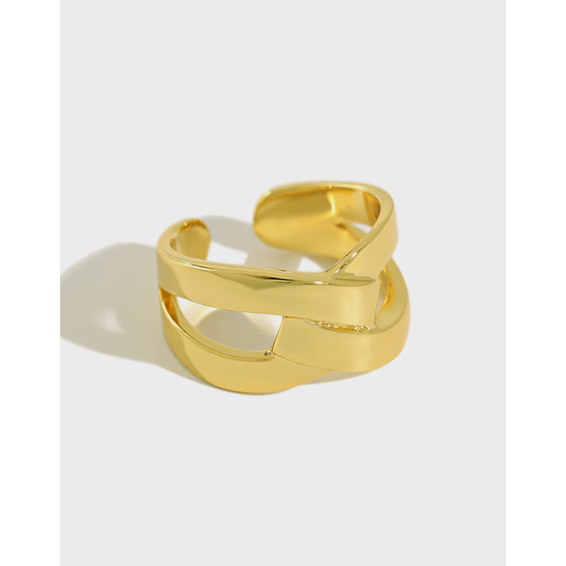 Lovcia Party X Shape Wide Cross Adjustable Ring Gold Tone-Rings-Yellow Gold & US 8-Yellow Gold & US 8