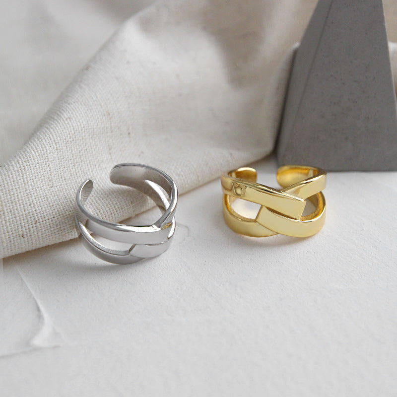 Lovcia Party X Shape Wide Cross Adjustable Ring Gold Tone-Rings-Yellow Gold & US 8-Yellow Gold & US 8