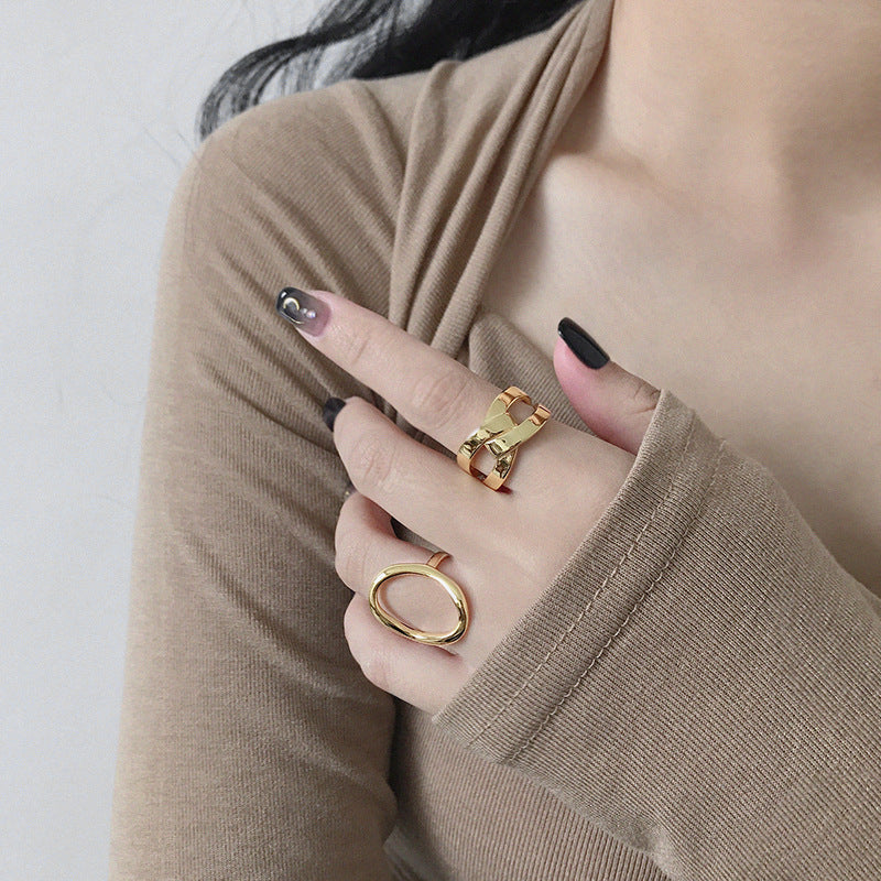 Lovcia Party X Shape Wide Cross Adjustable Ring Gold Tone-Rings-Yellow Gold & US 8-Yellow Gold & US 8