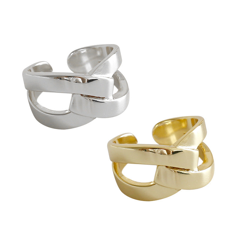 Lovcia Party X Shape Wide Cross Adjustable Ring Gold Tone-Rings-Yellow Gold & US 8-Yellow Gold & US 8