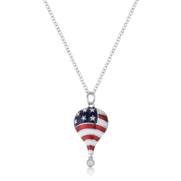 Lovcia Patriotic Hot Air Balloon Rhodium-Plated Necklace with CZ Accents-Necklaces-