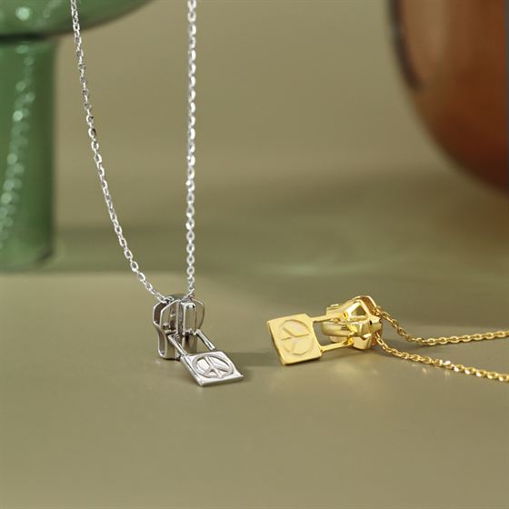 Lovcia Peace Sign Necklace 925 Silver Gold Plated 450mm-Necklaces-Yellow Gold-