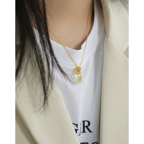Lovcia Peace Sign Necklace 925 Silver Gold Plated 450mm-Necklaces-Yellow Gold-