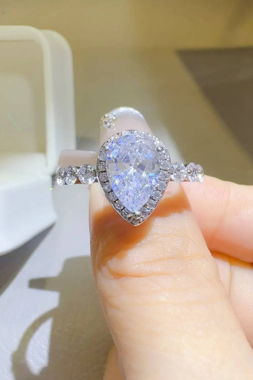 Lovcia Pear-cut 2 Carat Moissanite 925 Sterling Silver Ring for Women - Silver-5- - Buy latest trendy Rings for Women and Girls