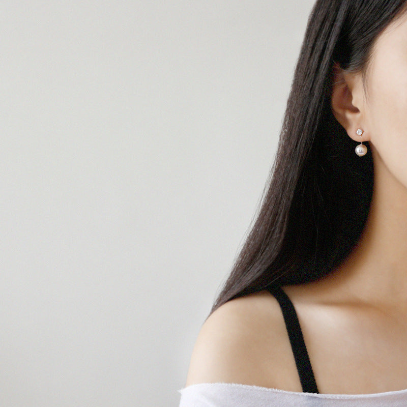 Lovcia Pearl and CZ Stud Earrings in 925 Sterling Silver-Earrings-White Shell Pearl-White Shell Pearl