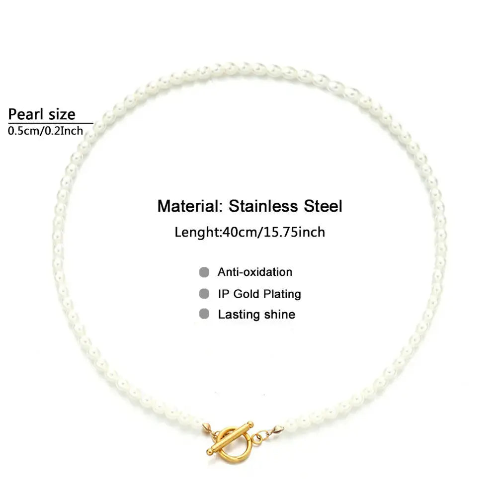 Lovcia Pearl Chain Bracelet And Necklace Set-Necklaces-18cm Golden Suit-18cm Golden Suit