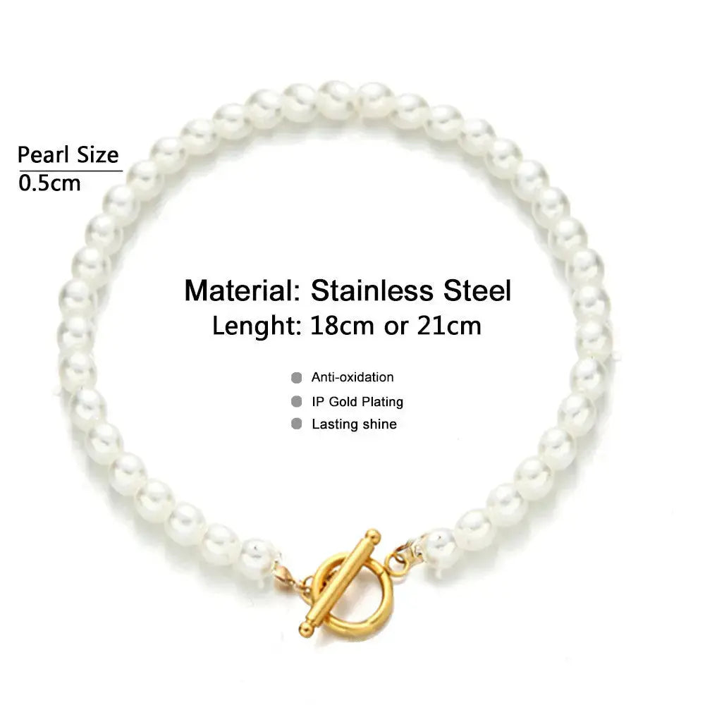 Lovcia Pearl Chain Bracelet And Necklace Set-Necklaces-18cm Golden Suit-18cm Golden Suit