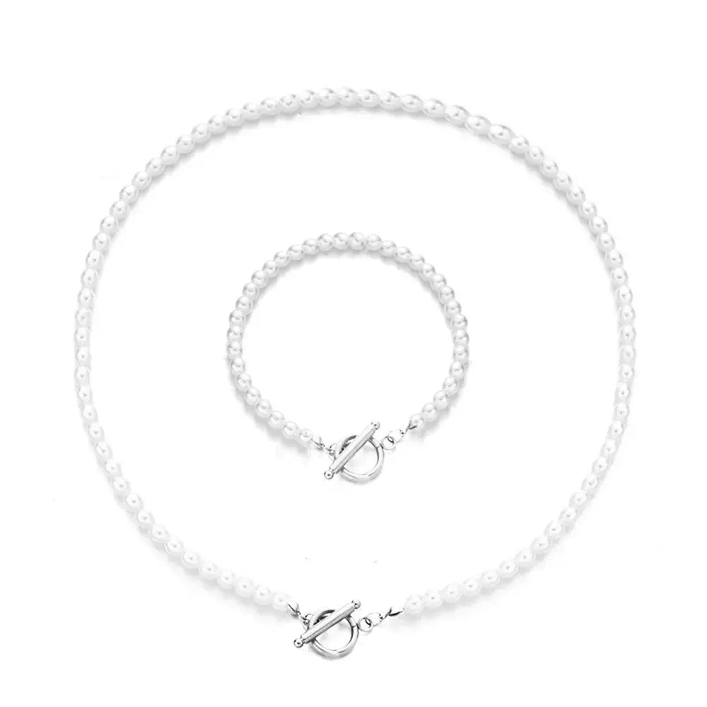 Lovcia Pearl Chain Bracelet And Necklace Set-Necklaces-18cm Golden Suit-18cm Golden Suit