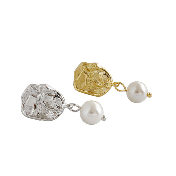 Lovcia Pearl Dangling Earrings 925 Silver Gold Plated 6mm-Earrings-Rhodium-Rhodium