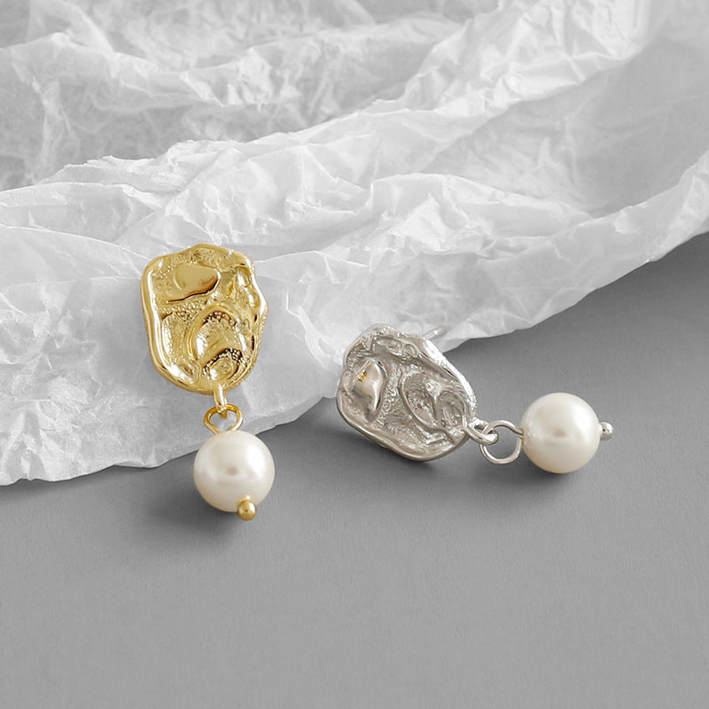 Lovcia Pearl Dangling Earrings 925 Silver Gold Plated 6mm-Earrings-Rhodium-Rhodium