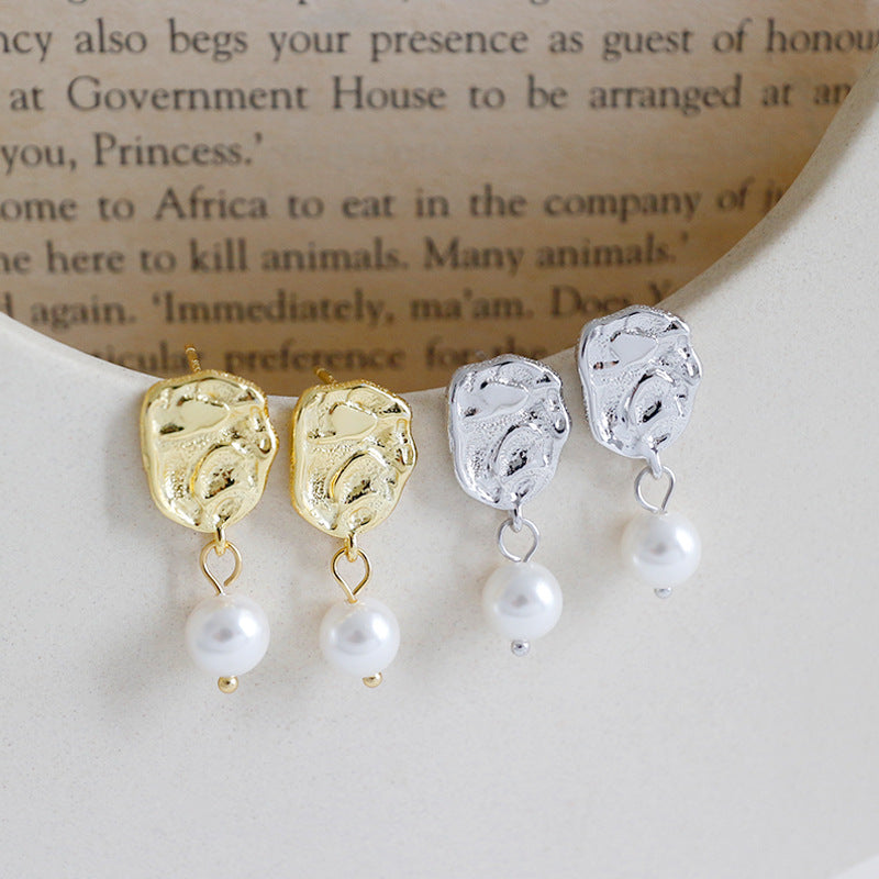 Lovcia Pearl Dangling Earrings 925 Silver Gold Plated 6mm-Earrings-Rhodium-Rhodium
