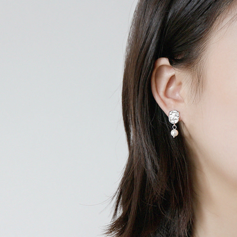Lovcia Pearl Dangling Earrings 925 Silver Gold Plated 6mm-Earrings-Rhodium-Rhodium