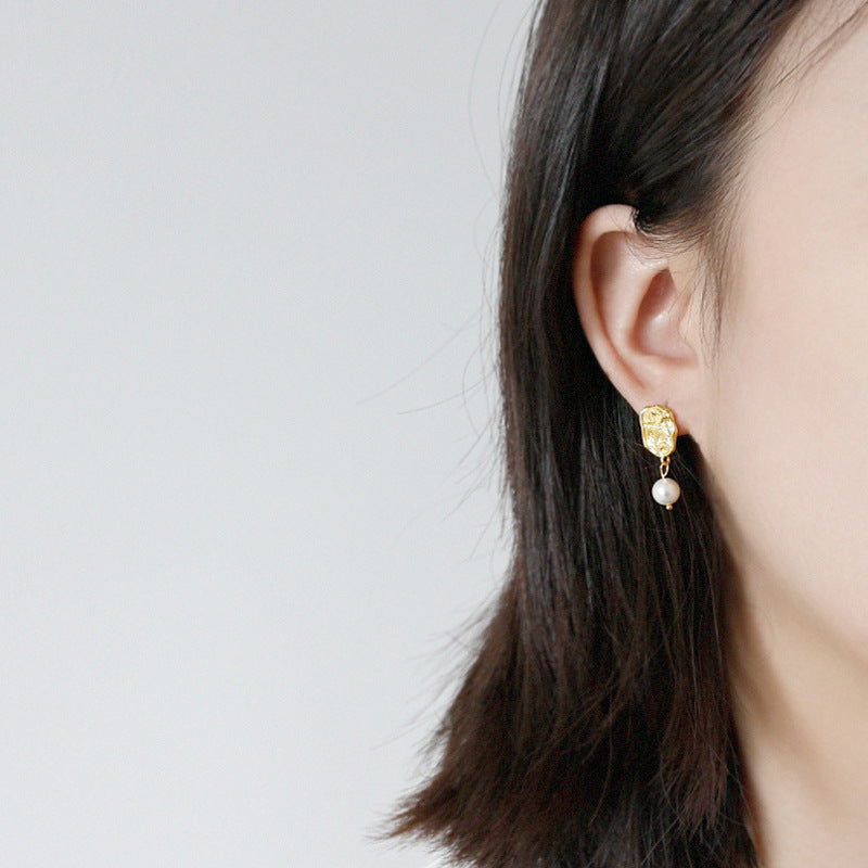 Lovcia Pearl Dangling Earrings 925 Silver Gold Plated 6mm-Earrings-Rhodium-Rhodium