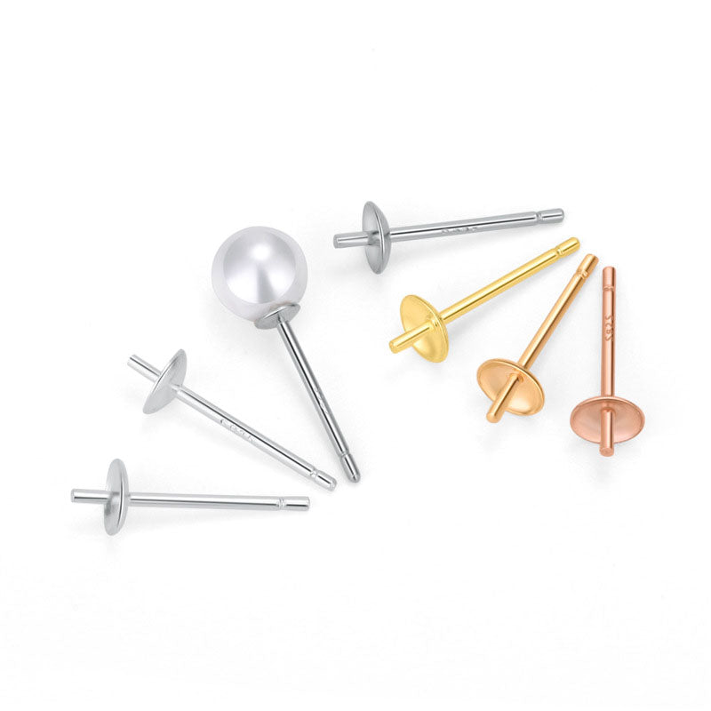 Lovcia Pearl Earring Pins 925 Sterling Silver DIY Kit Gold-Jewelry Making Kits-Champagne Gold-5mm * 0.75mm * 15mm-Champagne Gold