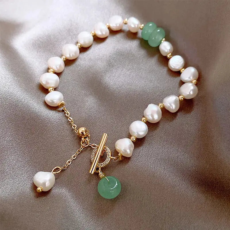 Lovcia Pearl Green Stone Link Bracelet-Bracelets-Pearl-Green Stone-One Size-Pearl-Green Stone