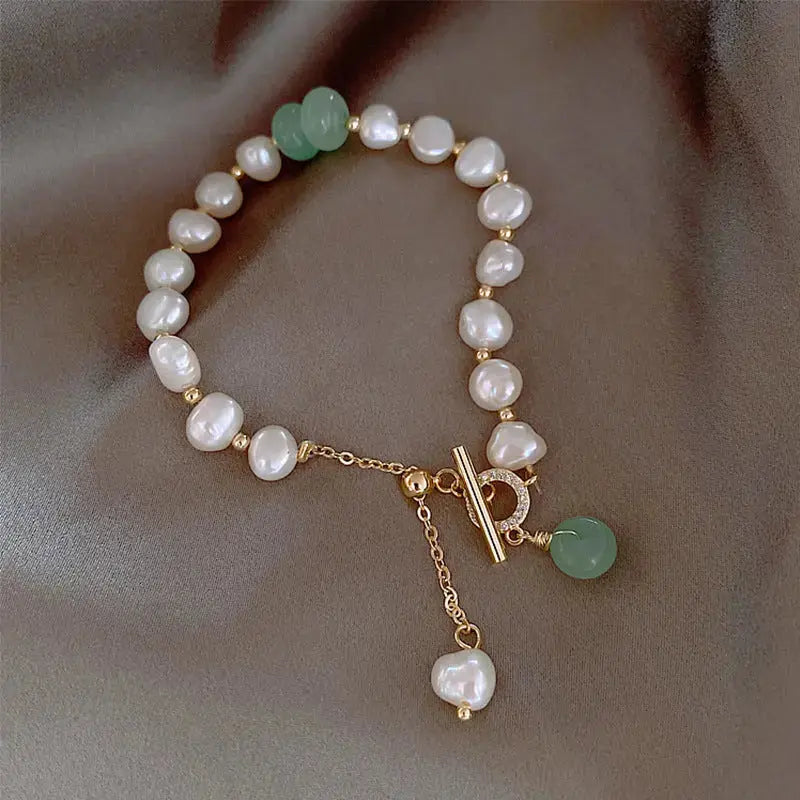 Lovcia Pearl Green Stone Link Bracelet-Bracelets-Pearl-Green Stone-One Size-Pearl-Green Stone