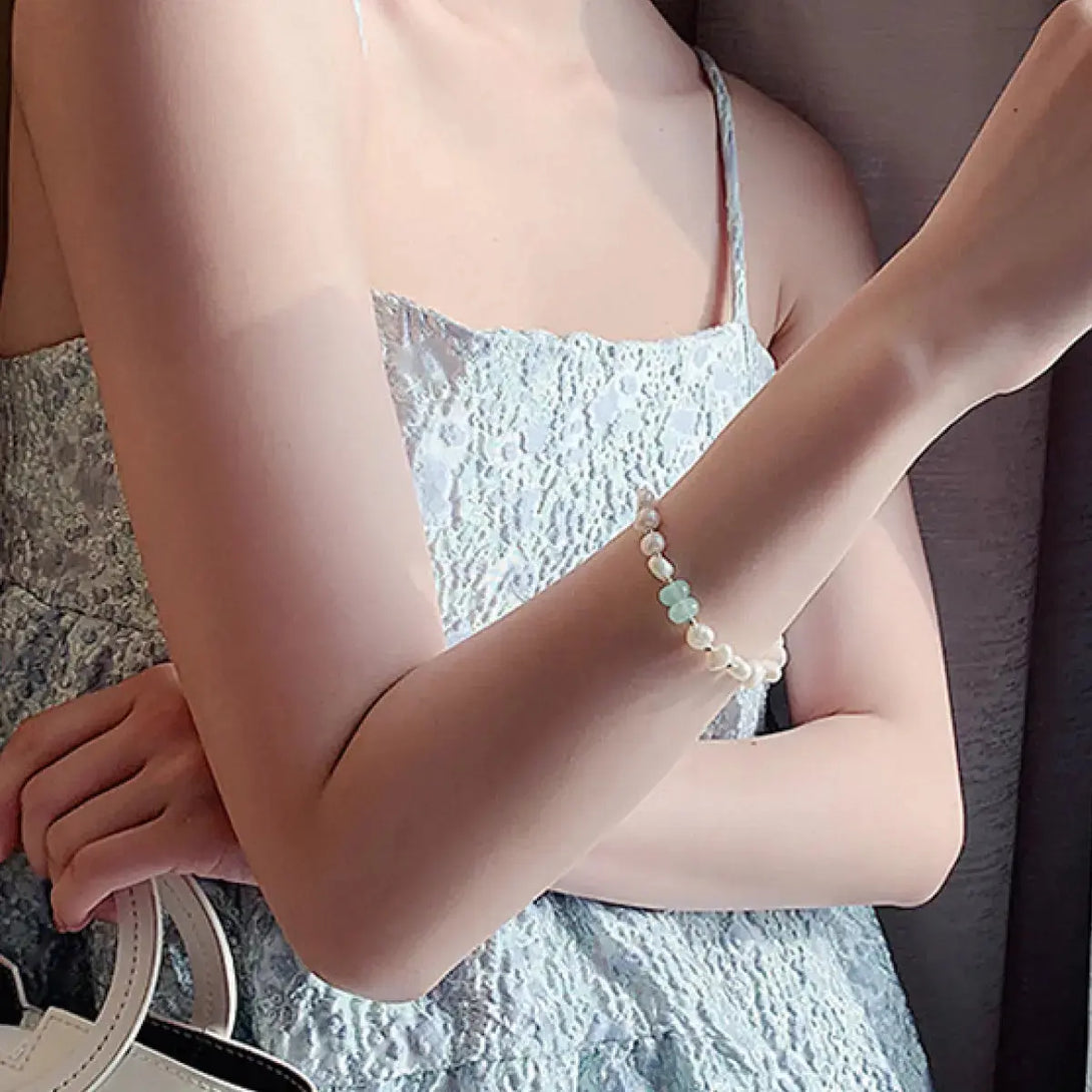 Lovcia Pearl Green Stone Link Bracelet-Bracelets-Pearl-Green Stone-One Size-Pearl-Green Stone