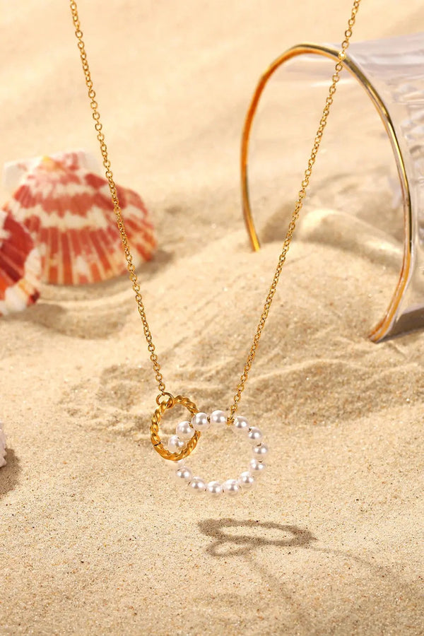 Lovcia Pearl Hoop Link Pendant Necklace-Necklaces-White/Gold-One Size-White/Gold