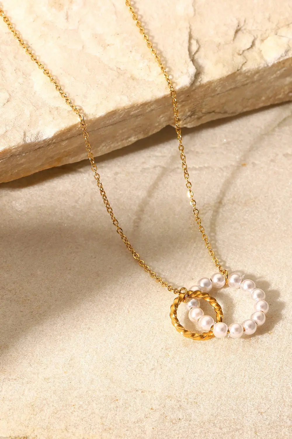 Lovcia Pearl Hoop Link Pendant Necklace-Necklaces-White/Gold-One Size-White/Gold