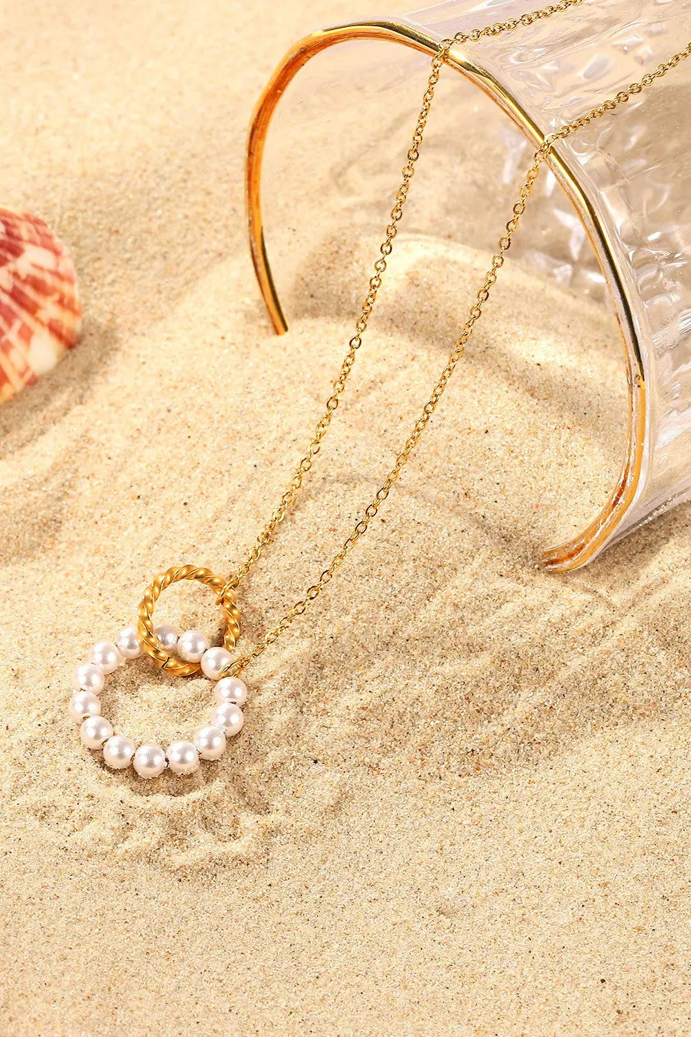 Lovcia Pearl Hoop Link Pendant Necklace-Necklaces-White/Gold-One Size-White/Gold