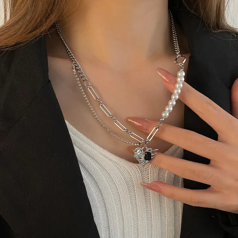 Lovcia Pearl Stitching Love Pendant Speciality Necklace Jewellery for Women-Necklaces-Pearl Necklace-Pearl Necklace