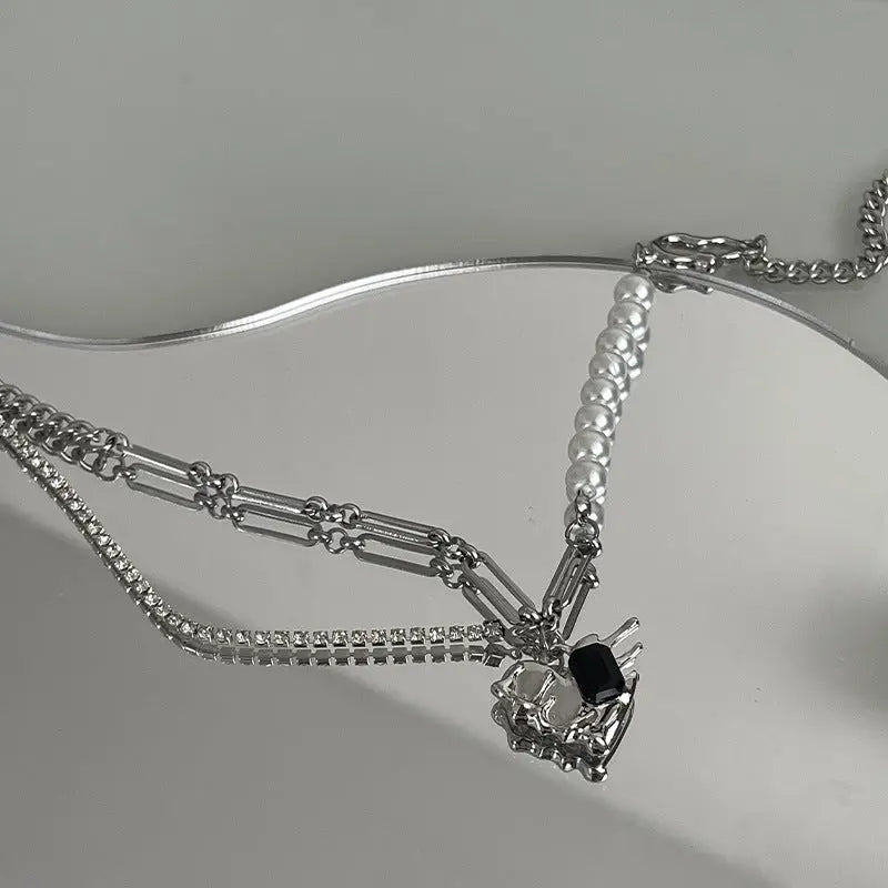 Lovcia Pearl Stitching Love Pendant Speciality Necklace Jewellery for Women-Necklaces-Pearl Necklace-Pearl Necklace