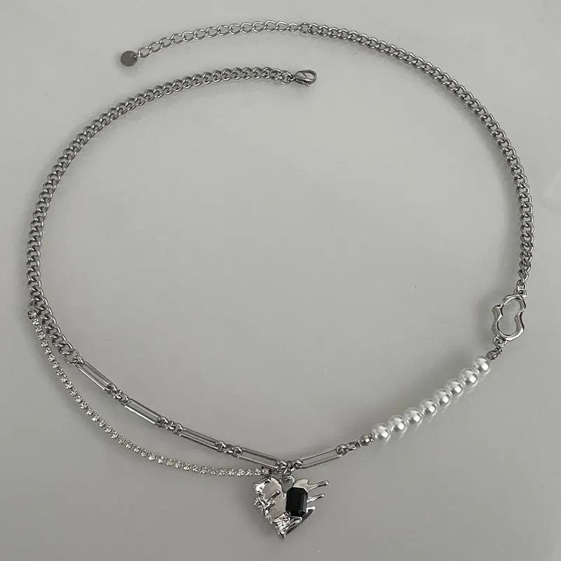 Lovcia Pearl Stitching Love Pendant Speciality Necklace Jewellery for Women-Necklaces-Pearl Necklace-Pearl Necklace