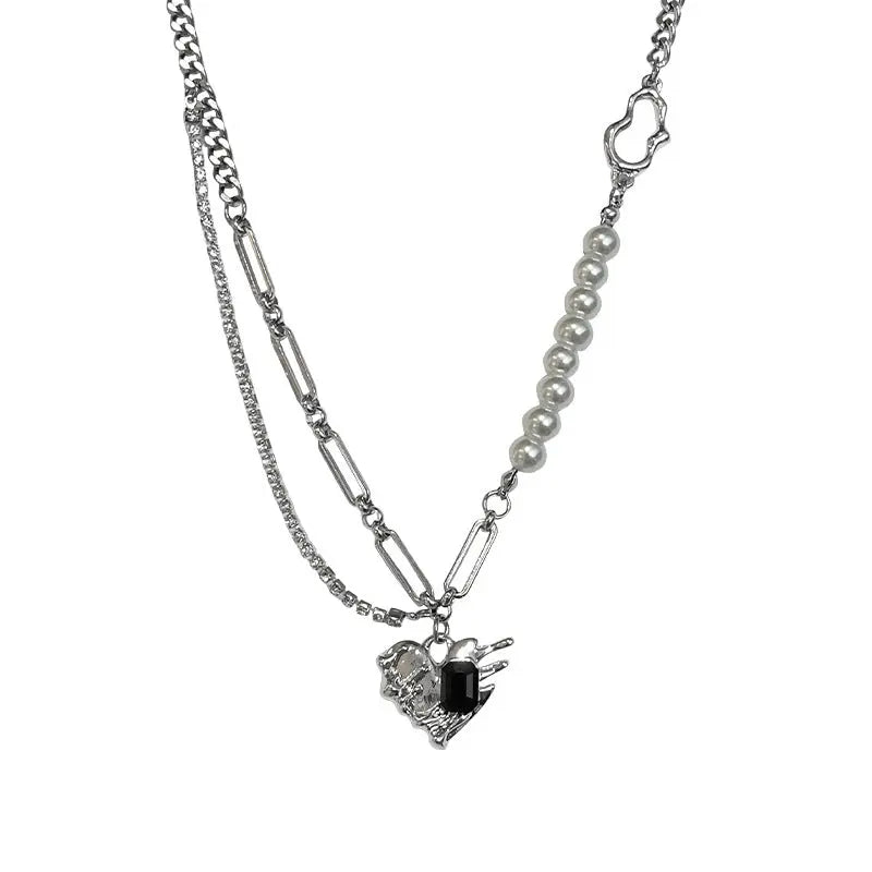 Lovcia Pearl Stitching Love Pendant Speciality Necklace Jewellery for Women-Necklaces-Pearl Necklace-Pearl Necklace