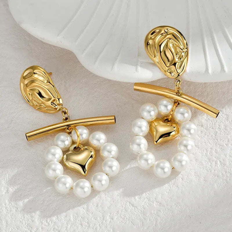 Lovcia Pearl Tassel Titanium Steel Fashion Earrings for Women-Earrings-White-White