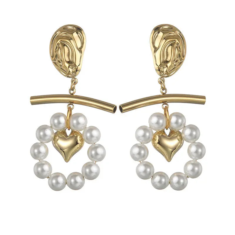 LOVCIA Pearl Tassel Titanium Steel Fashion Earrings for Women LOVCIA
