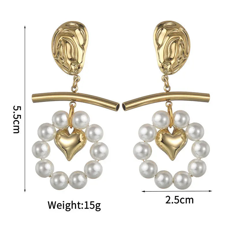 Lovcia Pearl Tassel Titanium Steel Fashion Earrings for Women-Earrings-White-White