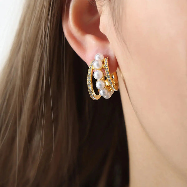 Lovcia Pearl Titanium Steel C-Hoop Earrings-Earrings-Gold-One Size-Gold