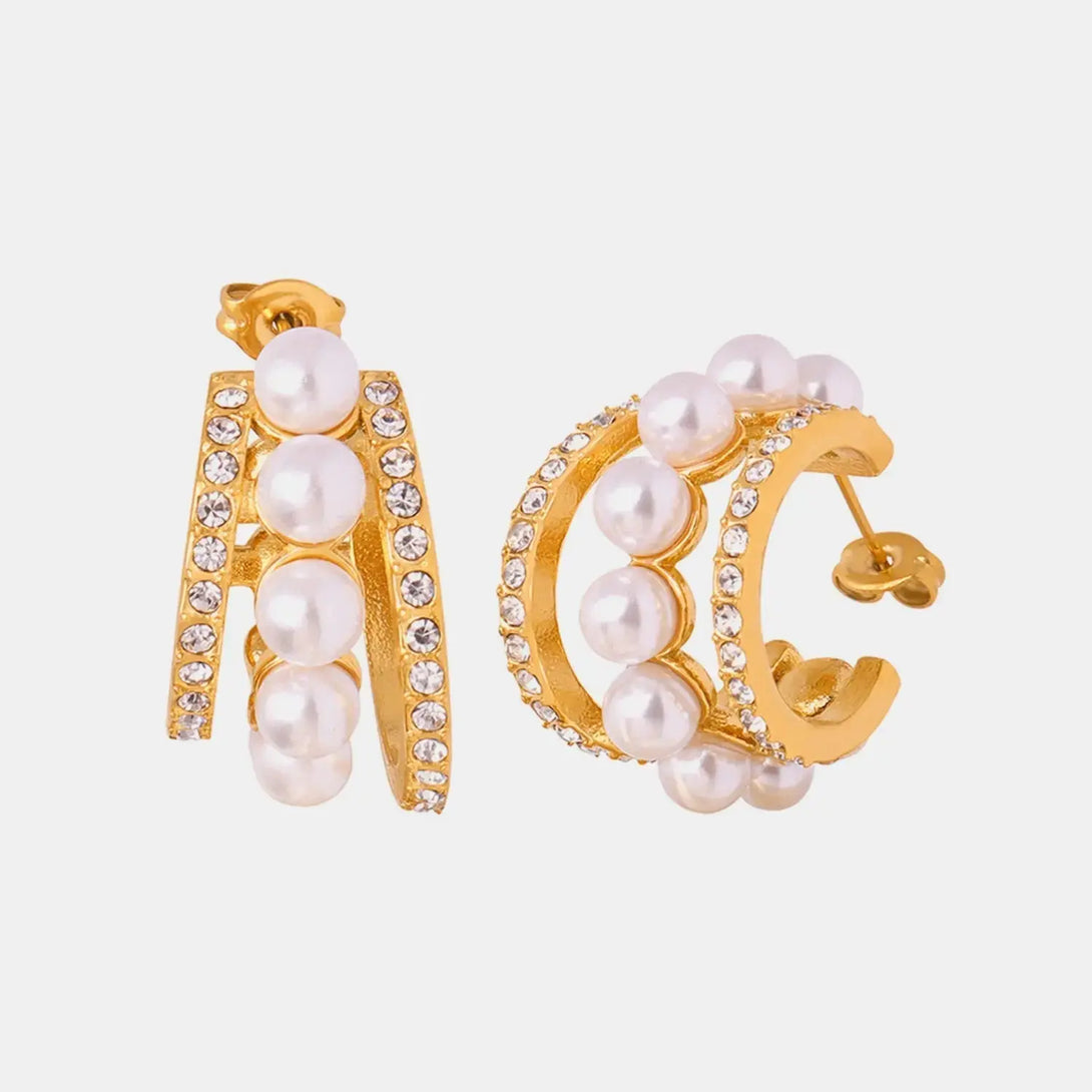 Lovcia Pearl Titanium Steel C-Hoop Earrings-Earrings-Gold-One Size-Gold