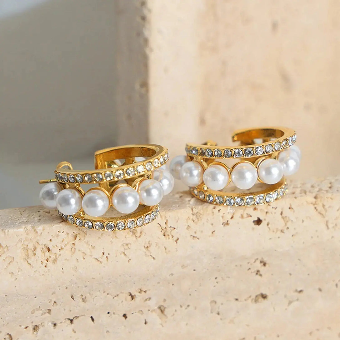 Lovcia Pearl Titanium Steel C-Hoop Earrings-Earrings-Gold-One Size-Gold