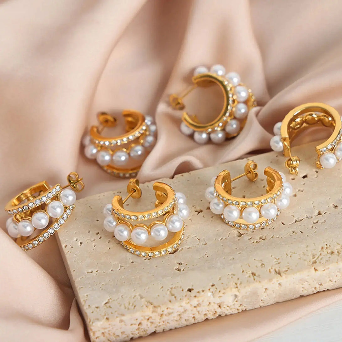Lovcia Pearl Titanium Steel C-Hoop Earrings-Earrings-Gold-One Size-Gold