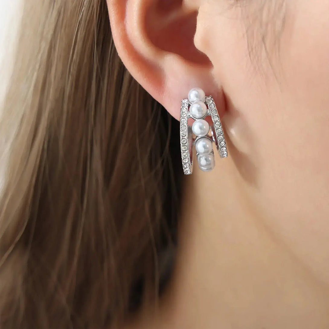 Lovcia Pearl Titanium Steel C-Hoop Earrings-Earrings-Silver-One Size-Silver