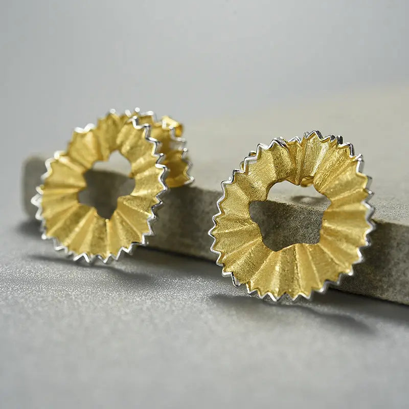 Lovcia Pencil Shavings Design Style Sterling Silver Earrings For Women-Earrings-Gold-Gold