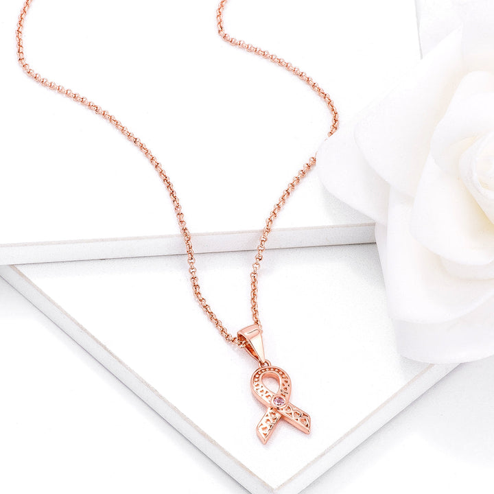 Buy LOVCIA Rose Goldtone Heart Filigree Breast Cancer Awareness Ribbon Necklace - Latest Stylish Pendants for Women