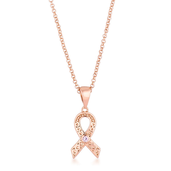 Buy LOVCIA Rose Goldtone Heart Filigree Breast Cancer Awareness Ribbon Necklace - Latest Stylish Pendants for Women