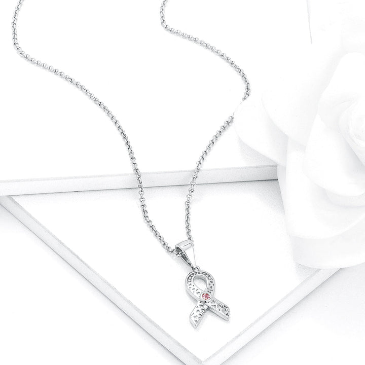 Buy LOVCIA Rhodium-Plated Heart-Filigree Ribbon Pendant for Breast Cancer Awareness - Latest Stylish Pendants for Women