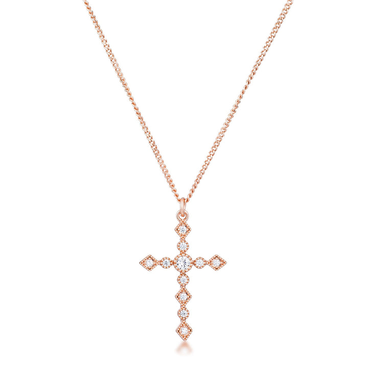 Buy LOVCIA Elegant Art Deco Rose Gold Cross Pendant with Clear CZ Accents - Latest Stylish Pendants for Women