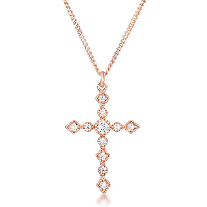 Buy LOVCIA Elegant Art Deco Rose Gold Cross Pendant with Clear CZ Accents - Latest Stylish Pendants for Women