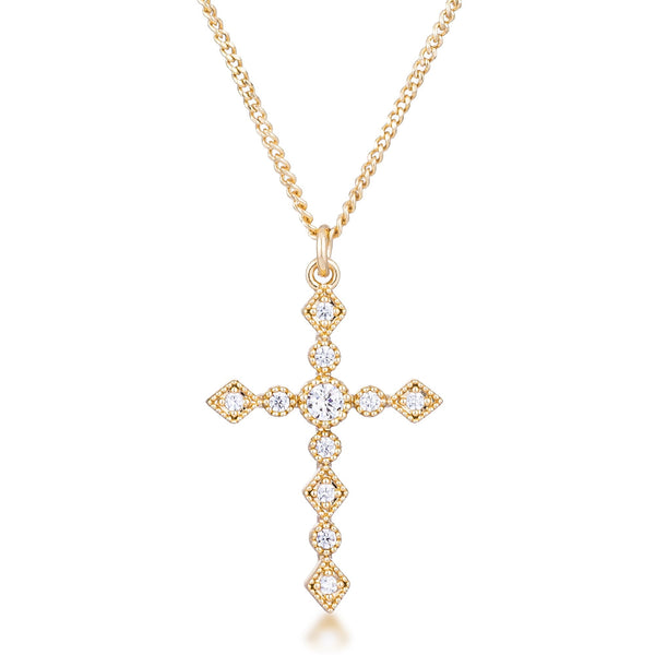 Buy LOVCIA Art Deco Inspired Goldtone Cross Pendant with Clear CZ Stones - Latest Stylish Pendants for Women