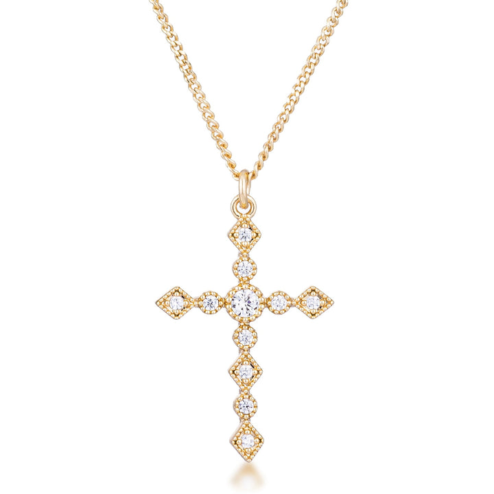 Buy LOVCIA Art Deco Inspired Goldtone Cross Pendant with Clear CZ Stones - Latest Stylish Pendants for Women