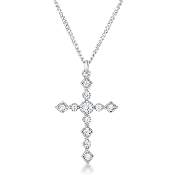 Buy LOVCIA Elegant Art Deco Silvertone CZ Cross Necklace - Latest Stylish Pendants for Women