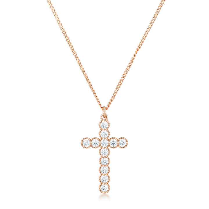 Buy LOVCIA Rose Gold Micro Beaded Cross Pendant with Clear CZ Stones - Latest Stylish Pendants for Women