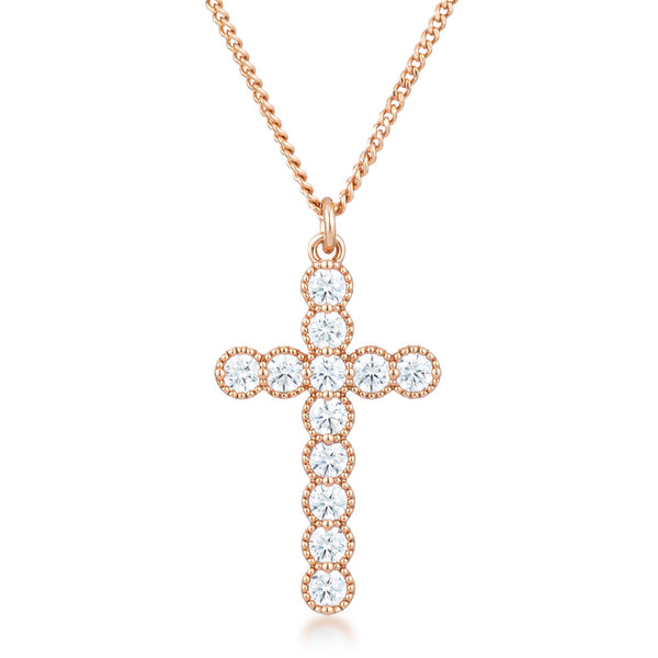 Buy LOVCIA Rose Gold Micro Beaded Cross Pendant with Clear CZ Stones - Latest Stylish Pendants for Women