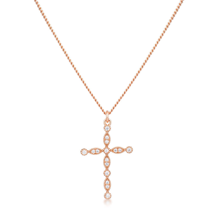 Buy LOVCIA Elegant Rose Gold Plated Vintage Cross Pendant with Clear CZ Stones - Latest Stylish Pendants for Women