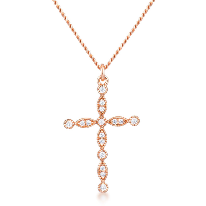 Buy LOVCIA Elegant Rose Gold Plated Vintage Cross Pendant with Clear CZ Stones - Latest Stylish Pendants for Women