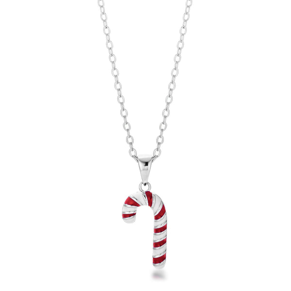 Buy LOVCIA Enamel Candy Cane Charm Necklace with Rhodium Finish - Latest Stylish Pendants for Women